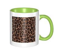 YzgWjBhd Tasse à café en céramique avec poignée - Imprimé léopard - Tasse à café cylindrique amusante pour café, thé, cappuccino, cacao (vert)