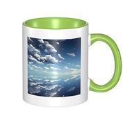 YzgWjBhd Tasse à café en céramique avec poignée - Motif ciel bleu et nuages blancs - Tasse à café cylindrique amusante pour café, thé, cappuccino, cacao (vert)