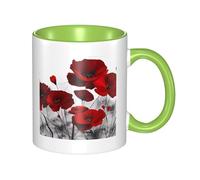 YzgWjBhd Tasse à café en céramique avec poignée - Motif coquelicot rouge - Tasse à café cylindrique amusante pour café, thé, cappuccino, cacao (vert)