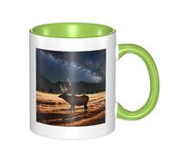 YzgWjBhd Tasse à café en céramique avec poignée, motif élan dans la prairie, tasse à café cylindrique amusante pour café, thé, cappuccino, cacao (vert)
