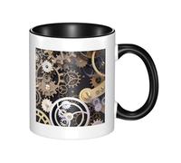 YzgWjBhd Tasse à café en céramique avec poignée - Motif engrenages mécaniques - Tasse à café cylindrique amusante pour café, thé, cappuccino, cacao (noir)