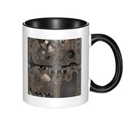 YzgWjBhd Tasse à café en céramique avec poignée - Motif engrenages mécaniques - Tasse à café cylindrique amusante pour café, thé, cappuccino, cacao (noir)