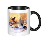 YzgWjBhd Tasse à café en céramique avec poignée - Motif faisan attrapant un chien - Tasse à café cylindrique amusante pour café, thé, cappuccino, cacao (noir)