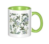 YzgWjBhd Tasse à café en céramique avec poignée - Motif feuilles d'eucalyptus vertes - Tasse à café cylindrique amusante pour café, thé, cappuccino, cacao (vert)