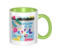 YzgWjBhd Tasse à café en céramique avec poignée, motif flamant rose et piscine, tasse à café cylindrique amusante pour café, thé, cappuccino, cacao (vert)