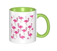 YzgWjBhd Tasse à café en céramique avec poignée, motif flamant rose, tasse à café cylindrique amusante pour café, thé, cappuccino, cacao (vert)