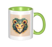 YzgWjBhd Tasse à café en céramique avec poignée, motif lion de dessin animé, tasse à café cylindrique amusante pour café, thé, cappuccino, cacao (vert)