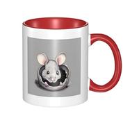 YzgWjBhd Tasse à café en céramique avec poignée - Motif rat gris - Tasse à café cylindrique amusante pour café, thé, cappuccino, cacao (rouge)