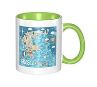 YzgWjBhd Tasse à café en céramique imprimée carte de la Grèce avec poignée, tasse à café cylindrique amusante pour café, thé, cappuccino, cacao (vert)
