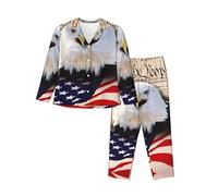 YzgWjBhd Vêtement de nuit à manches longues pour femme avec poches, motif aigle à tête blanche patriotique avec drapeau américain imprimé, vêtement de détente pour femme, Noir , S