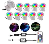YZGWZLD Lot de 10 spots LED encastrables pour terrasse - RVB - 30 mm - IP67 - Étanche - Pour extérieur et intérieur - Pont en bois - Piscine - Avec bloc d'alimentation - Mini spots encastrables
