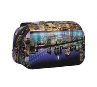 YZHYWJFF Brooklyn Bridge Trousse à stylos à double clapet avec 2 poches zippées, parfaite pour l'école, les croquis et les voyages, Noir , Taille unique, Trousse de maquillage