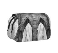 YZHYWJFF Brooklyn Bridge Trousse à stylos à double clapet avec 2 poches zippées, parfaite pour l'école, les croquis et les voyages, Noir , Taille unique, Trousse de maquillage