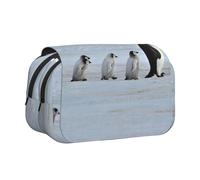 YZHYWJFF Five Penguins Trousse à double clapet avec 2 poches zippées, parfaite pour l'école, les croquis et les voyages, Noir , Taille unique, Trousse de maquillage