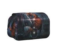 YZHYWJFF Fox On The Galaxy Étui à stylo à double clapet avec 2 poches zippées, parfait pour l'école, les croquis et les voyages, Noir , Taille unique, Trousse de maquillage