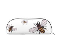 YZHYWJFF Funny Bees Sac de rangement semi-circulaire en cuir imprimé abeilles, convient pour l'école, le travail et les voyages d'affaires, Argenté., Taille unique, Trousse de toilette
