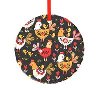 YZHYWJFF Joli pendentif rond en verre imprimé coq poules décoration d'arbre de Noël