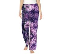 YZHYWJFF Pantalon de pyjama pour femme imprimé fleurs violettes, confortable et tendance pour les week-ends paresseux, blanc, L