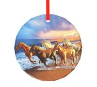 YZHYWJFF Pendentif circulaire en verre imprimé chevaux sur la plage Décoration de sapin de Noël
