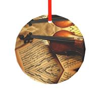 YZHYWJFF Pendentif circulaire en verre imprimé violon et livre, décoration d'arbre de Noël