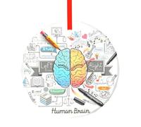 YZHYWJFF Pendentif rond en verre imprimé cerveau humain, décoration d'arbre de Noël