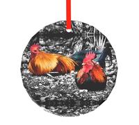 YZHYWJFF Pendentif rond en verre imprimé coq de poule, décoration d'arbre de Noël