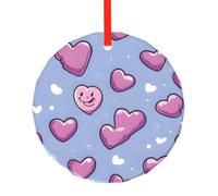 YZHYWJFF Pendentif rond en verre imprimé cœur flottant dessin animé, décoration d'arbre de Noël