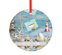 YZHYWJFF Pendentif rond en verre imprimé étoile de mer Phare de plage Décoration de sapin de Noël