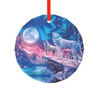YZHYWJFF Pendentif rond en verre imprimé loup hurlant décoration de sapin de Noël