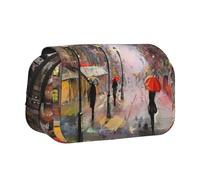 YZHYWJFF Rainy Street in Paris Trousse à stylos double clapet avec 2 poches zippées, parfaite pour l'école, les croquis et les voyages, Noir , Taille unique, Trousse de maquillage