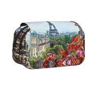 YZHYWJFF Street in Paris Town Trousse à stylos double clapet avec 2 poches zippées, parfaite pour l'école, les croquis et les voyages, Noir , Taille unique, Trousse de maquillage