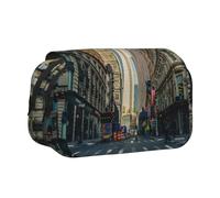YZHYWJFF Streets of New York City Trousse à stylos double clapet avec 2 poches zippées, parfaite pour l'école, les croquis et les voyages, Noir , Taille unique, Trousse de maquillage
