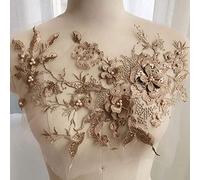 Yzki 3D Broderie Perles Dentelle Applique Floral Strass Tulle Coupures Tissu pour DIY Décolleté Mariage Robe de Mariée Vêtements Broderie, doré, Taille unique