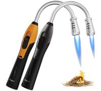 YZLighter 2Pcs Briquet Allume-Feu Rechargeable, Gaz/Allumette Long Allume-Bougies Tempête Flamme Chalumeau BBQ, Cheminée, Bois, Camping (Gaz Non Inclus) Noir et Orange