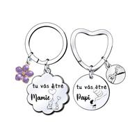 YZLPLP Cadeau annonce grossesse papi et mamie Porte-clés 2 Pièces Porte-clés Cadeaux Noël cadeau futur grand parent papy annonce grossesse originale grand parent mamie papi naissance surprise