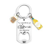 YZLPLP Cadeau Parrain Annonce grossesse Demande porte cle Personnalisé Porte clés pour - cadeau tu vas etre parrain qui déchire Cadeau Homme Anniversaire Fête Des Pères