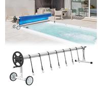 YZNAHRE Enrouleur de piscine en aluminium réglable 3 à 5,7 m, système d'enroulement mobile avec bandes de fixation et roues, pour bâche solaire, film de piscine et bâches de piscine