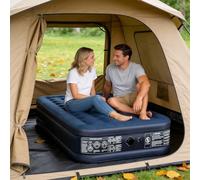 YZNAHRE Matelas gonflable 203 x 152 x 38 cm avec pompe électrique intégrée, lit double, surface en velours, portable avec sac, lit d'invité, bleu foncé