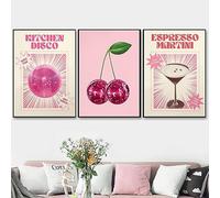 YZNLOQ Art mural disco pour cuisine, peinture sur toile, motif boule disco rose, cerise, expresso, martini, danse, œuvre d'art vintage pour bar, fête, cuisine, 30,5 x 40,6 cm x 7,6 cm, sans cadre