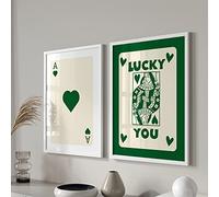 YZNLOQ Lot de 2 affiches rétro tendance - Poster de carte Lucky You - Carte d'as vert pour salon - Peinture sur toile - Cartes de poker - Art mural rétro - Esthétique - 40,6 x 61 cm - Sans cadre