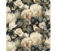 Yzogbry Papier peint autocollant vintage motif fleurs d'hydragea vert crème noir et feuille - Décoration murale autocollante - Facile à décoller - Contact pour locataire ou appartement