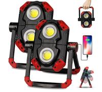 Yzoni Lot de 2 lampes de travail LED rechargeables, 2 COB 2500 lm, pliables et portables avec base magnétique et support rotatif à 360°, spots pour camping, voiture, réparation d'urgence