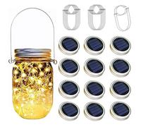 YZOTEK 12 x Couvercles de Solaire Mason Jar Lumières - 30 LED Fée Luciole Guirlandes Lumineuses Suspendu Lanterne, Imperméable Patio Porche Jardin Cour Balcon Pelouse Éclairage Décor/Pas de Pot Inclus