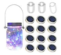 YZOTEK 12 x Couvercles de Solaire Mason Jar Lumières - 30 LED Fée Luciole Guirlandes Lumineuses Suspendu Lanterne, Imperméable Patio Porche Jardin Cour Balcon Pelouse Éclairage Décor/Pas de Pot Inclus