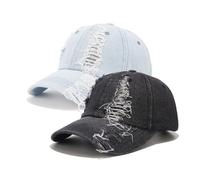 YzoTek 2 Paquets Casquette de Baseball en Denim Déchiré - Finition Délavée Chapeau de Soleil Réglable Golf pour Homme et Femme
