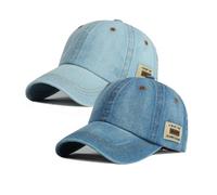 YzoTek 2 Pièces Casquette de Baseball en Denim Patchwork, Finition Délavée Pare-Soleil Réglable Chapeau de Loisirs Golf Sport de Plein air pour Hommes et Femmes