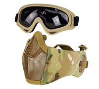 Yzpacc Masque d'airsoft avec lunettes, demi-visage pliable en maille avec protection des oreilles pour paintball, tir, cosplay, jeu CS (CP)