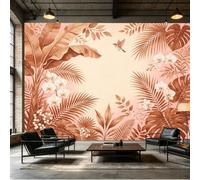 Yzpallescene Papier peint beige de taille personnalisée, feuilles de palmier tropicales, colibri, fleurs d'orchidée exotiques, tissu mural auto-adhésif, amovible, décoration murale pour salon, chambre