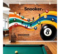 Yzpallescene Papier peint mural de taille personnalisée - Boules de billard - Silhouette de joueur de billard - Texture de brique abstraite colorée - Tissu mural auto-adhésif amovible - Décoration