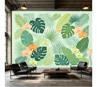 Yzpallescene Papier peint mural de taille personnalisée - Feuilles de palmier tropicales - Fleurs d'orchidées exotiques - Art botanique - Tissu mural auto-adhésif amovible - Décoration murale pour